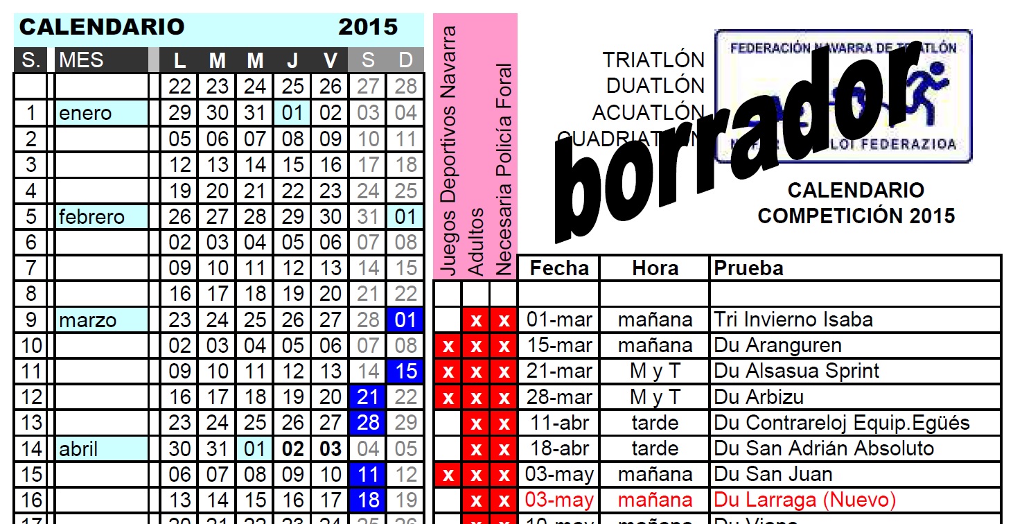Elaboraci&oacute;n calendario de competici&oacute;n 2015